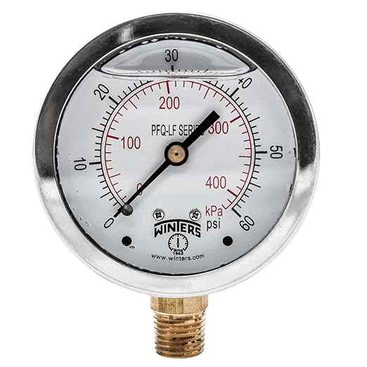 Winters 2-1/2" Dial Size, Liquid Filled Pressure Gauge, Potable Brass Internals, 304 Stainless Steel Case, Dual Scale 0-60 psi/kPa, 1.5% Acc, 1/4" NPT Bottom Mount, Drinking Water Pressure Gauge
