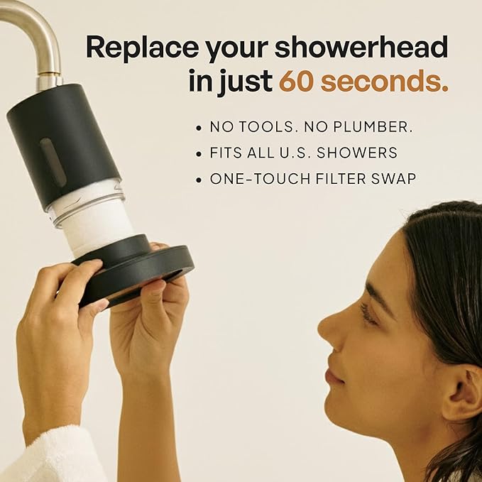 SecondShower Filtered Shower Head for Hard Water, Clinically Proven for Skin Health, NSF Certified 99.9% Chlorine Removal, High Pressure, Korean Beauty Secret Natural Filter Matte White - Pure Silver