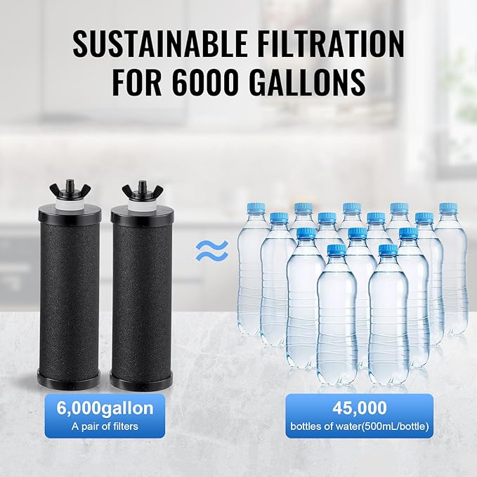 VEVOR Gravity-fed Water Filter System, 2.25G 304 Stainless-Steel Countertop System, Water Filtration System, Reduces Lead and up to 99% of Chlorine, with 2 Carbon Filters, Water Level Spigot, Stand