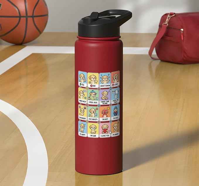 Autism ACC Communication Dog Lovers Kids Cute Autistic Stainless Steel Insulated Water Bottle
