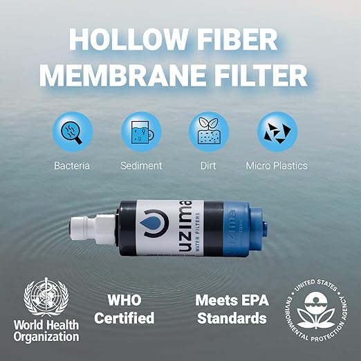 Uzima UZ-BP 17.5L Gravity Water Filter System - WHO Certified Backpacking Water Filtration System - Survival Gear for Bug Out Bag - All-in-One Collection, Storage, Filtration & Hands-Free Transport