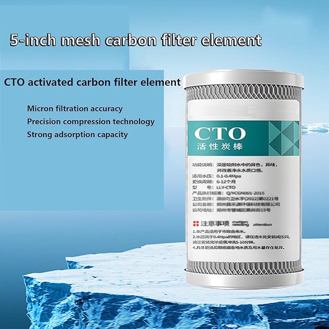 2.5" x 5" CTO Carbon Block Water Filter, 3pcs Cartridge Replacement, for Whole House 5inch Filtration Systems