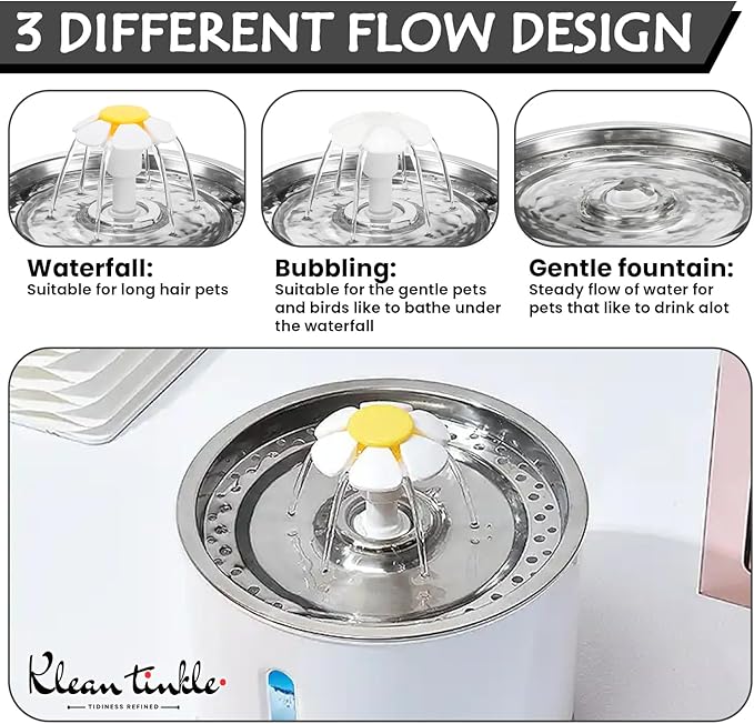 LED Automatic Pet Drinking Fountain Dispenser Bowl 2.4L (80 oz) Large Capacity White Cat Fountain with 5 Filters - 5 Month Supply - Small dog Fountain - Quite Design is Safe with Adjustable Water Flow