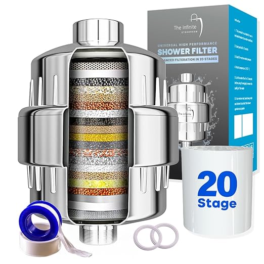 Shower Head Filter for Hard Water | 20 Stage High Output Shower Filter to Remove Chlorine & Toxic Chemicals, Reduce Dry Skin, Dandruff & Hair Damage - Chrome - AquaVibe