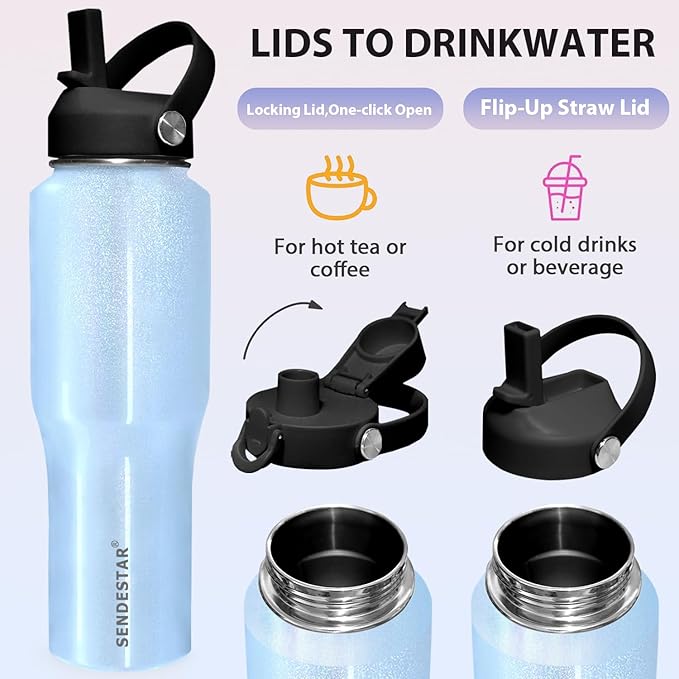 SENDESTAR Water Bottle,Wide Mouth Stainless Steel Vacuum Insulated Double Wall Keep Liquids Cold or Hot All Day,Sweat Proof Sport Design,Fit Car Cup Holder,Buling Buling Blue,40 Ounces