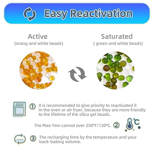 [30 Packs] 50g Desiccant Packs, Indicating Silica Gel Packets, Rechargeable Desiccant Packs, Desiccant Moisture Absorber for Storage