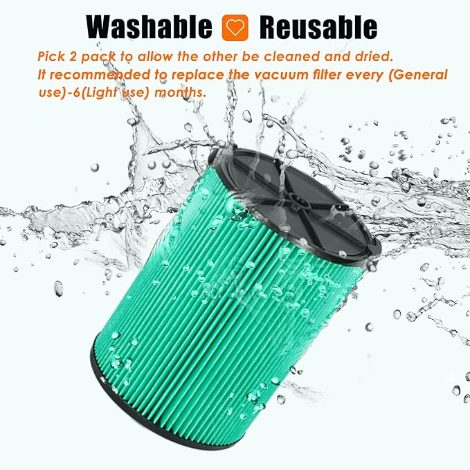 VF6000 Replacement Filter for Ridgid Shop Vacuums 5-20 Gallon, Universal VF6000 Filter Fits Rigid Wet Dry Vac/Husky Shop Vacuum Filter 6-9 Gallon with Foam Sleeves- 2 Pack - AquaVibe