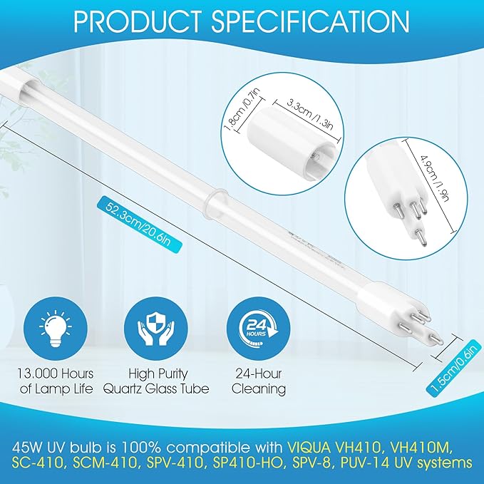 45W UV Bulb Compatible with VIQUA S410RL-HO for VH410 System, High Output Lamp for Water Treatment Annual UV Light Replacement for VH410M SC-410 SCM-410 (1 Pack)