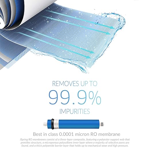 iSpring RCC7P, 75 GPD Reverse Osmosis System with Pump, 5-Stage Boosted Performance Under Sink RO Water Filtration System with Patented Top-Mounted Faucet Design for Easy Installation