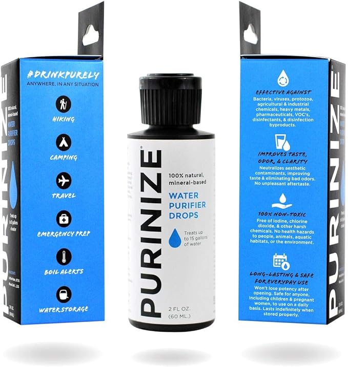 The Best and Only Patented Natural Water Purifying Solution - Chemical Free Camping and Survival Water Purification (2 oz)