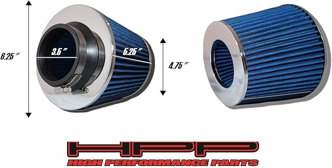 Cold Air Intake Blue 3.5" / 89 mm Inlet Reusable Quality Universal Clamp On Cone Replacement Dry Air Filter