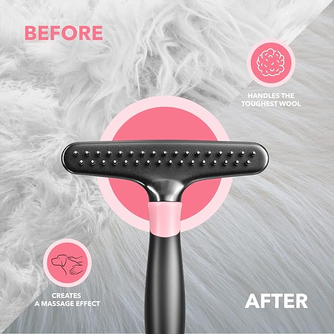 Dog rake deshedding dematting Brush Comb - Undercoat rake for Dogs, Cats, matted, Short,Long Hair Coats - Brush for Shedding, Double Row Stainless Steel pins - Reduce Shedding by 90% (Pink) - AquaVibe