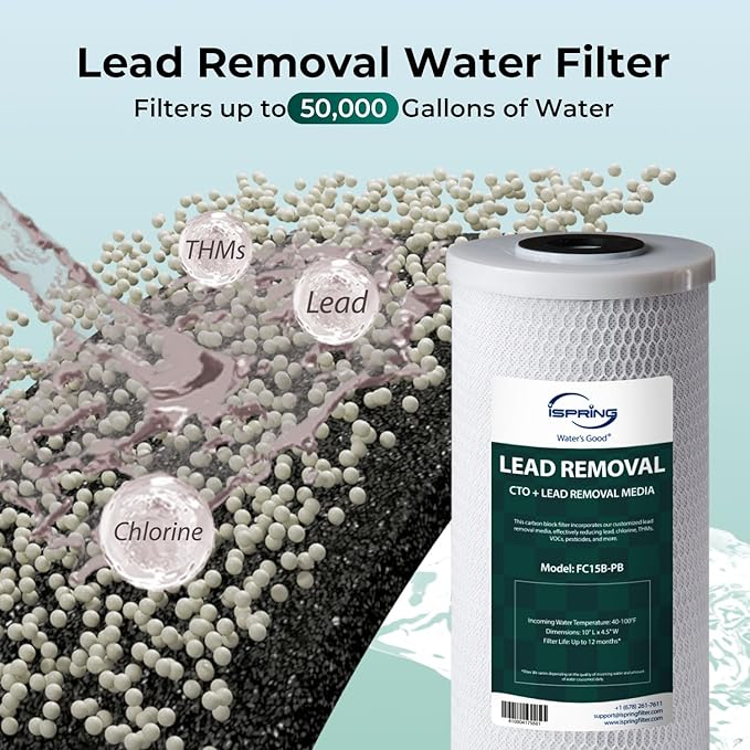 iSpring F2WGB21BCPB 10" x 4.5" Whole House Water Filters for WGB21B Series Water Filter Systems, includes Sediment and Lead-Removal Filters
