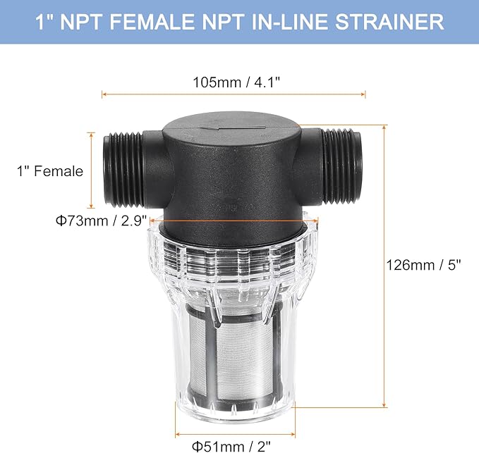 uxcell Pressure Washer Filter 1" NPT Female Thread, Inline Mesh Strainer Attachment, Outlet for Pipe Strainer, Stainless Steel Screen with Sealant Tape (Size:80 Mesh) - AquaVibe