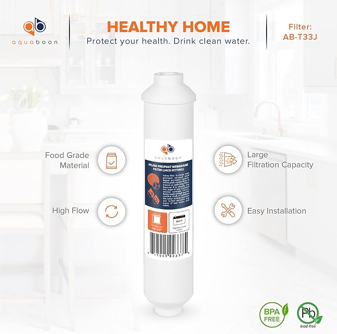 Aquaboon Inline Water Filter for Refrigerator 25-Pack of Inline Post/Carbon Polishing Water Filter Catridge for Reverse Osmosis System Standard Size (Jaco fitting)