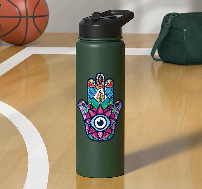 Colorful Nazar Amulet Hamsa Symbol Blue Evil Eye Ornament Stainless Steel Insulated Water Bottle