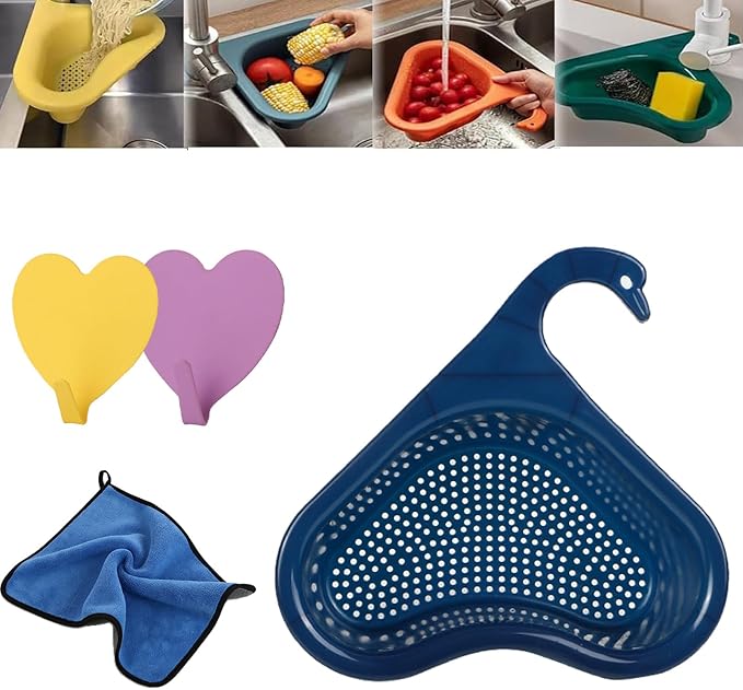 Faucet Hanging Filter Basket for Kitchen Sink, Faucet Hanging Filter Basket, Kitchen Sink Drain Basket Swan, Multifunctional Drain Basket for Kitchen Drain Strainer (Blue)
