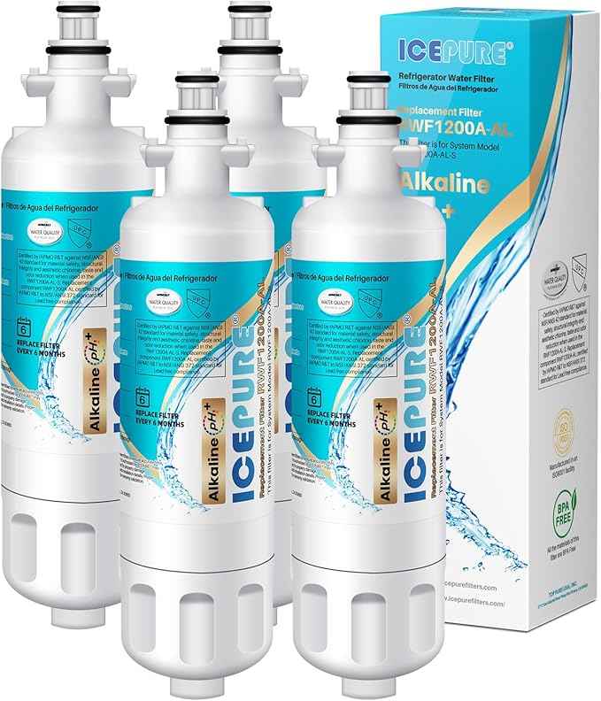 ICEPURE Alkaline ADQ36006101 Refrigerator Water Filter Replacement for LG LT700P, Kenmore Elite 46-9690, FML-3, ADQ36006102, RWF1052, CLCH106, RWF1200A, LFX28968ST, LFXS29626S, Enhances PH, 4Pack