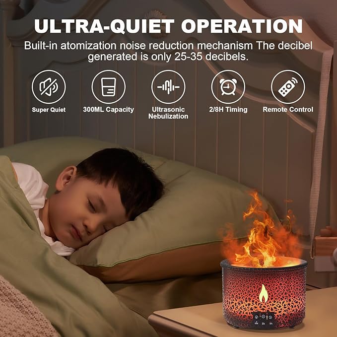 Volcano Humidifier Quiet Flame Diffuser: 300ml Spray Humidifier with 2 Modes Fire Mist Waterless Auto Shut Off Aromatherapy Diffuser with Remote Control for Bedroom Home, Office(Red & Blue)