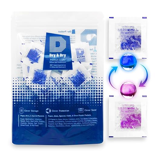 Dry & Dry 1 Gram [1000 Packets] Blue Indicating(Blue to Pink) Silica Gel Packets Desiccants Silica Gel Packets - Rechargeable Silica Packets, Silica Gel, Silica Gel Packs