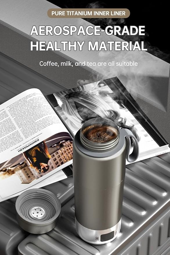 380ML Pure Titanium Electric Kettle - FDA Food Contact Tested, BPA-Free, Double-Layer Vacuum Sealed, 100V-240V, Smart Temp Control, Fast Boil, Portable Travel Water Heater for Tea
