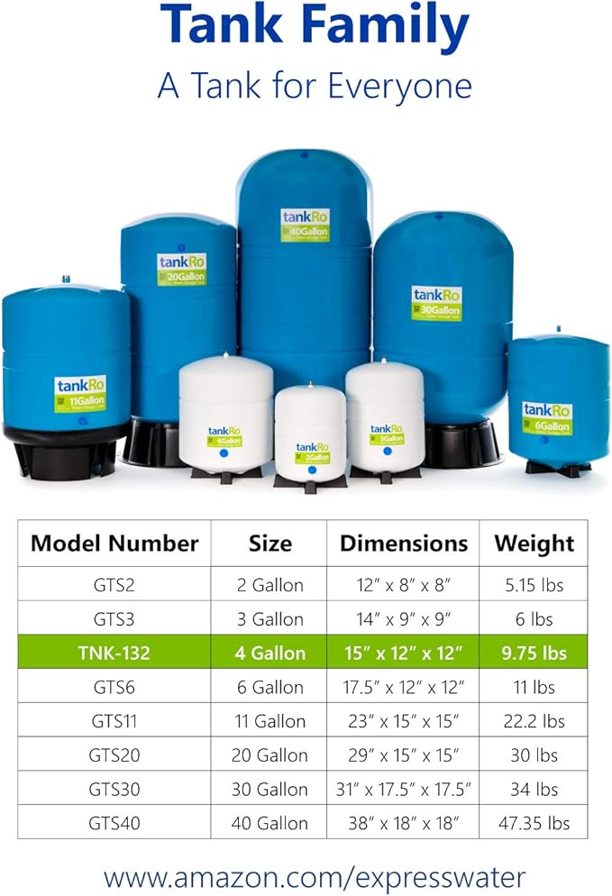 tankRo RO132-TNK RO Water Filtration System Expansion Tank 4 Gallon Capacity – NSF Certified – Compact Reverse Osmosis Water Storage Pressure Tank 1/4" Tank Ball Valve