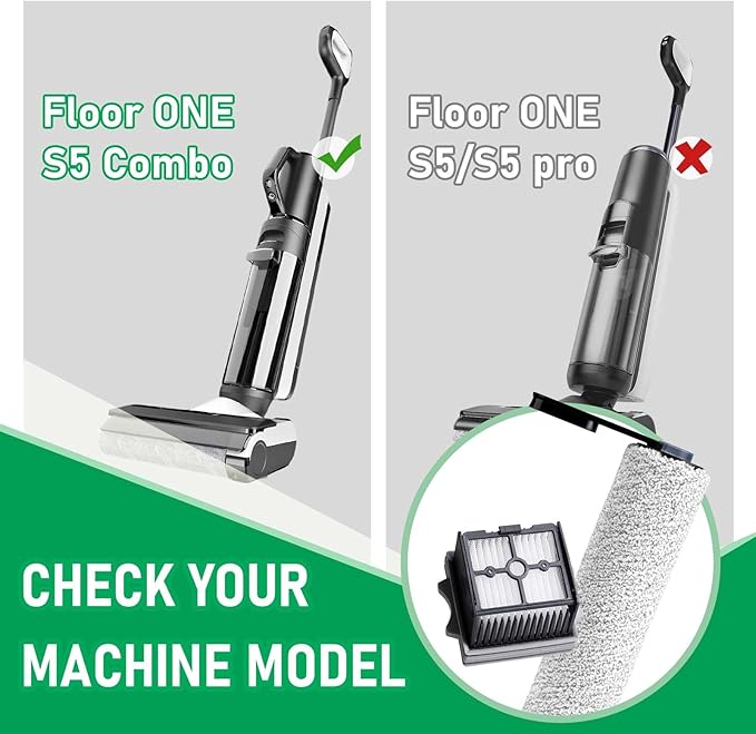 Only Floor ONE S5Combo Roller Brush Replacement and Vacuum Filter Kit Compatible with Tineco Floor ONE S5Combo Smart Wet Dry Vacuum Replacement Parts,2 Roller Brushes,2 HEPA Filters,1 Cleaner Brush - AquaVibe