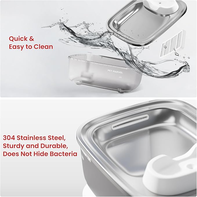PET Marvel Wireless Quiet Pet Water Fountain, 7L/1.8Gal/230oz Large Water Reserve for Dogs & Cats, Stainless Steel Drinking Bowl, Battery or Plug-in Use, Designed for Short Trips & Backup Use, F2 V2