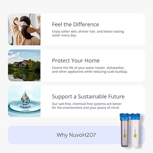 NuvoH2O Advanced 2-Stage Citrus-Based, Salt-Free Water Filter System + Water Softener and Carbon Filter – Healthy & Pure Water – Removes Hard Water Build Up (Whole Home Duo System)