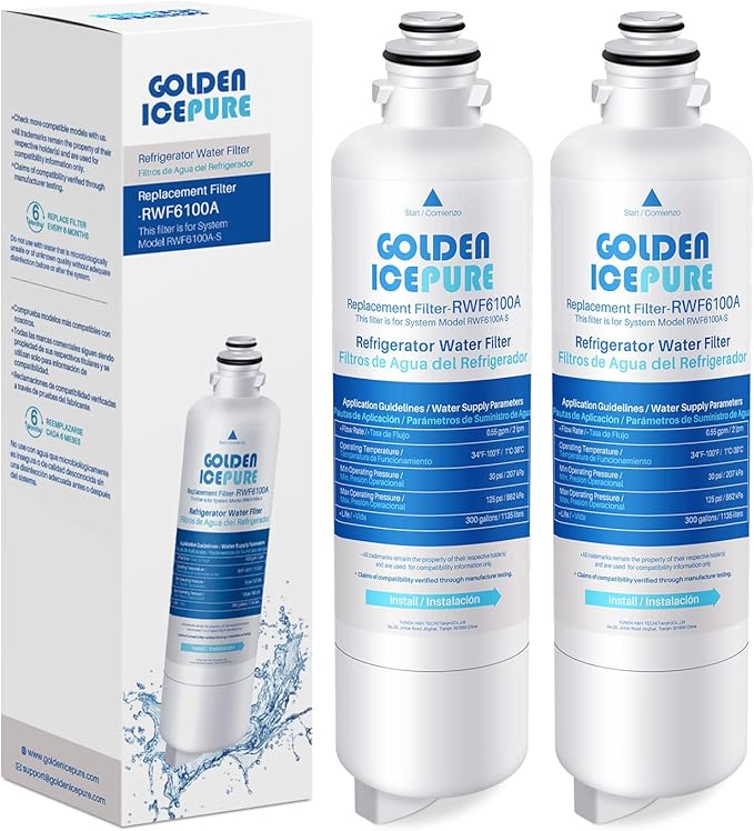 GOLDEN ICEPURE BORPLFTR50 Replacement for Bosch Ultra Clarity Pro, 12033030, 11025825, 11032531, WFC100MF, BORPLFTR55, B36CT80SNS, B36CL80ENS, RWF6100 Refrigerator Water Filter Replacement 2PACK