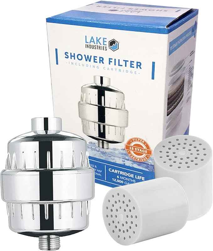15 Stage Universal Showered Filter | Hard Water Treatment, Removes Chlorine, Heavy Metals & Sediment, Vitamin C & Alkaline PH Balls | Includes 2 Replaceable Cartridges (2)