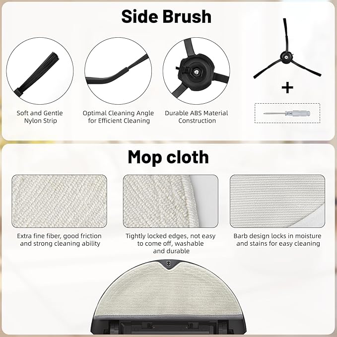 28 Pack Accessories Compatible with Roborock Q5 Pro/Q5 Pro+,Q8 Max/Q8 Max+ Vacuum Robot,Parts Include:2 Dual Roller Brush,6 Side Brush,4 HEPA Filter,8 Mop Cloth,6 Dust Bag,1 Cleaning Tool&1 Screwdrive - AquaVibe