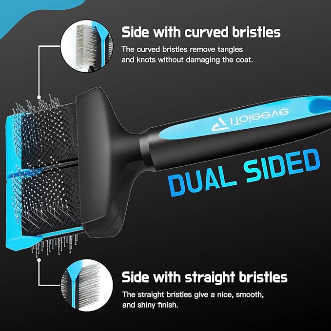 Dual Flex Slicker Brush Dog Brush, Gentle Grooming Tool for Sensitive Dogs & Cats - Ideal for Long Hair, Removes Undercoat, Tangles, and Knots - AquaVibe