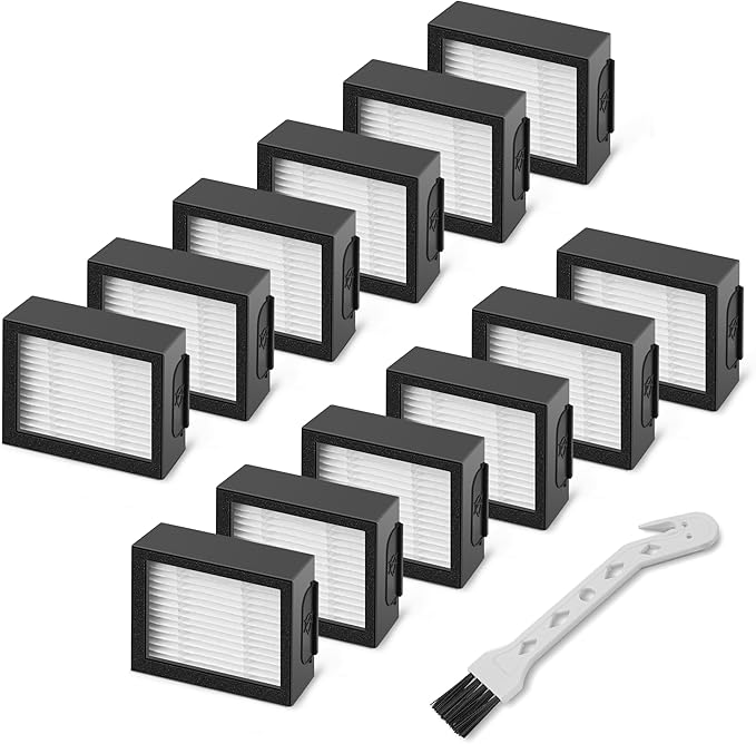 Filter Replacement for Roomba E I & J Series i7 i7+/plus i3 i3+ E5 E6 E7 i4 i6 i6+ i8 i8+ Vacuum Cleaners Parts, 12 Pack 4639161 High Efficiency Filters + 1 Cleaning Brush - AquaVibe