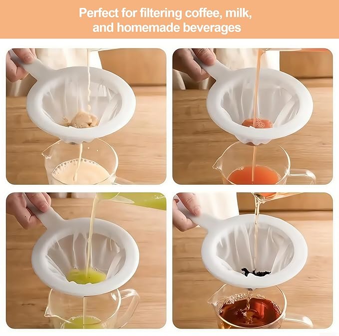 Ultra-Fine Nylon Mesh Strainer- Mini Kitchen Colander for Coffee, Milk, Yogurt, Juice - Non-Slip Handle & Hanging Hole (200 Mesh)