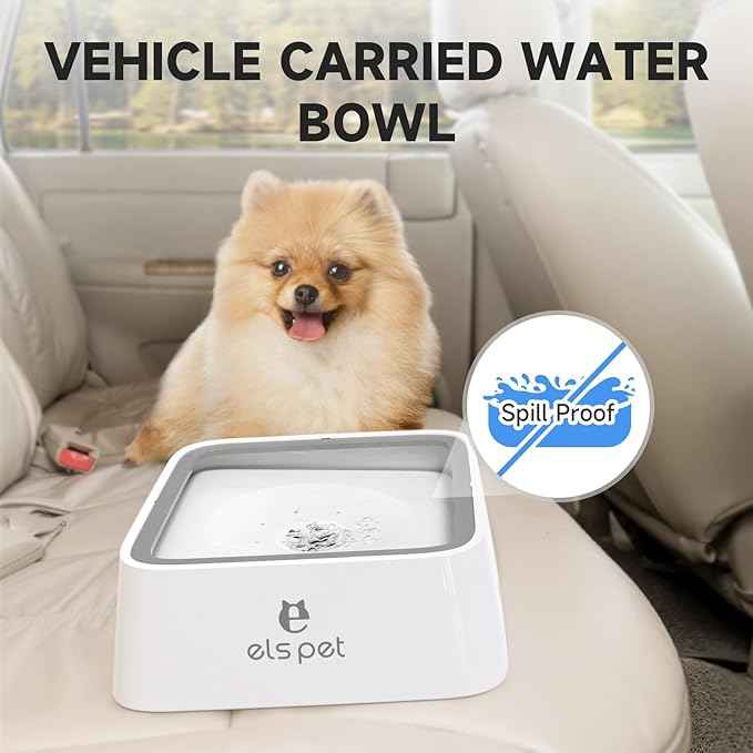 ELS PET Anti-Spill Dog Water Bowl with Floating Disk, Large Capacity, 2L/70 fl oz, Nylon Material, Dimension 10 x 10 x 3.5 in