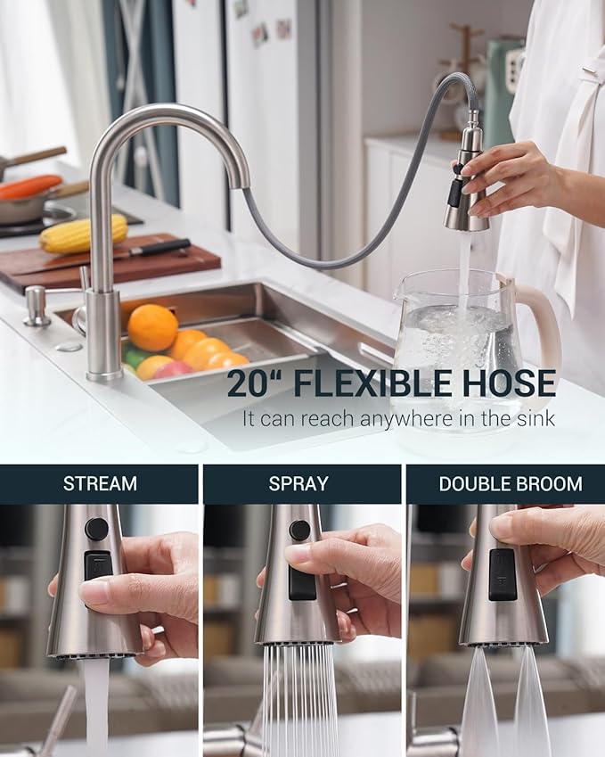 APPASO Touchless Kitchen Faucet, Brushed Nickel Stainless Steel Motion Sensor Sink Faucets with Soap Dispenser and Pull Down ABS Sprayer 3 Modes, Activated Hands Free Faucet for Sink