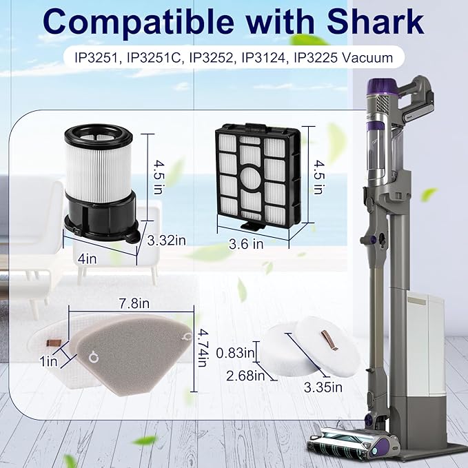 Replacement for Shark IP3251, IP3251C, IP3252, IP3124 Vacuum, 2 Auto-empty Dock Hepa Filter, 4 Pre-motor Filter Assembly, 2 Handheld Vacuum Post-motor Filter, 4 Pre-moter Filter, 2 Odor Cartridge - AquaVibe