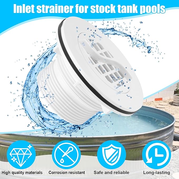 Threaded Inlet Strainer Kit Include Rubber Washer and Strainer Nut, Fits Intex Filter Pumps with 1-1/2" Hoses for Intex Stock Tank Pools and Stock Tank Pool Filter Kit Pool Accessories (1 Pcs) - AquaVibe
