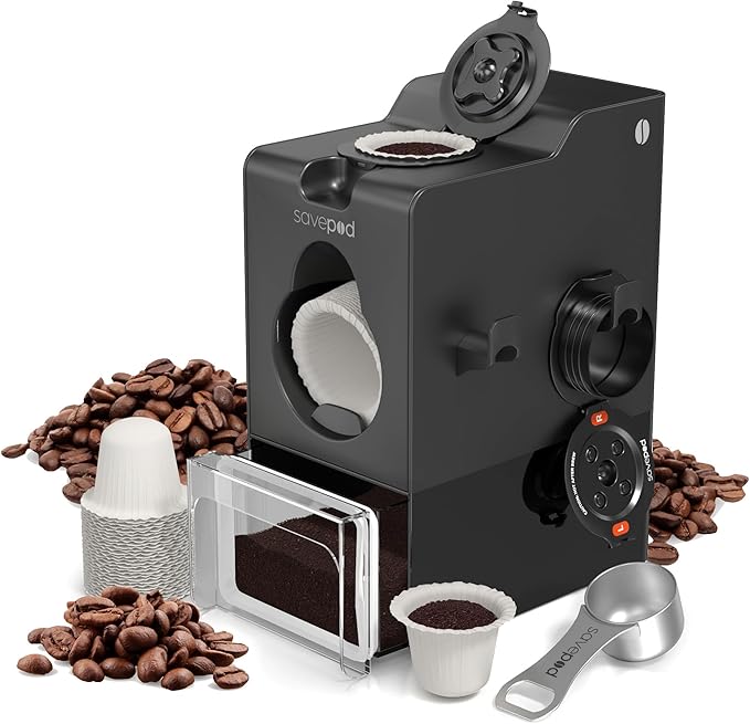 SavePod Coffee Pod Maker with Reusable Coffee Pods, Compatible with Keurig and K-Cup Coffee Machines, Smart, Easy to Use & Convenient (Black, Small)