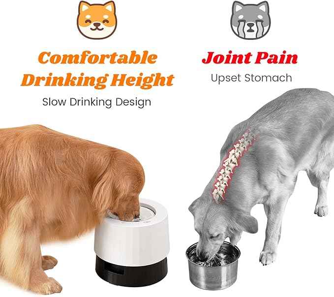 Pawque Raised 95oz Slow Drinking Dog Water Bowl No Spill for Medium Large Breed, Single Elevated Stainless Steel Water Bowl with Floating Disc, Stable Sturdy Base and Snap on Adjustable Height Stand