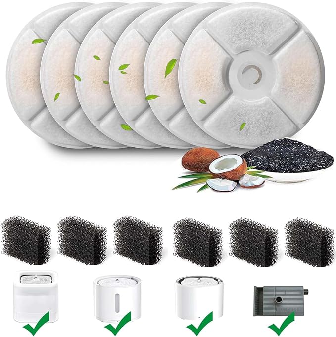 6 PCS Cat Water Fountain Filter, Replacement Filters and Sponges for E versweet Solo 2/Solo SE Pet Water Fountain