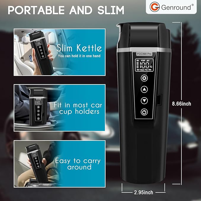 Car Electric Kettle,Electric Heated Travel Mug,400ml Portable Water Boiler Heated Mug,40-100℃ Temperature Adjustable,Car Coffee Warmer Car Heating Cup
