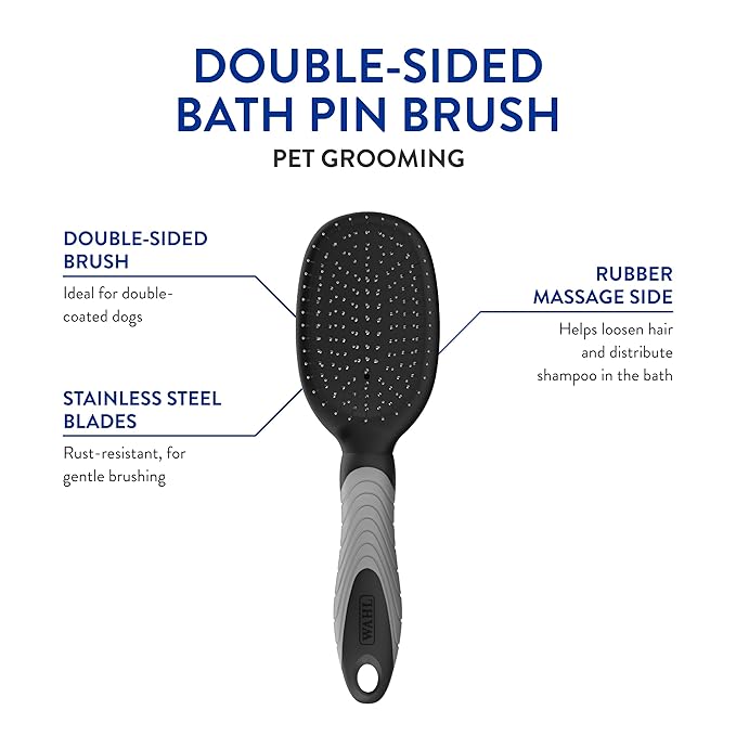 WAHL Professional Animal Double Sided Bath Pin Brush for Dogs (#858477) - Pet Brush to Groom Dogs - For Akitas, Huskies & Australian Shepherds - Durable Dog Pin Brush - AquaVibe
