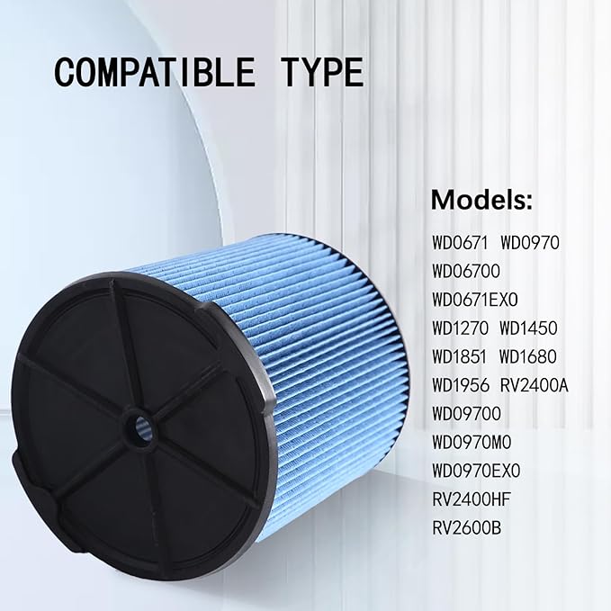 VF5000 Filter Compatible for Shop Vac 6-20 Gallon Wet Dry Vacuum Cleaner, Fits WD1450 WD0970 WD1270 WD09700 WD06700 WD1680 WD1851 WD1956 WD0970M0 WD0970EX0 2pcs - AquaVibe