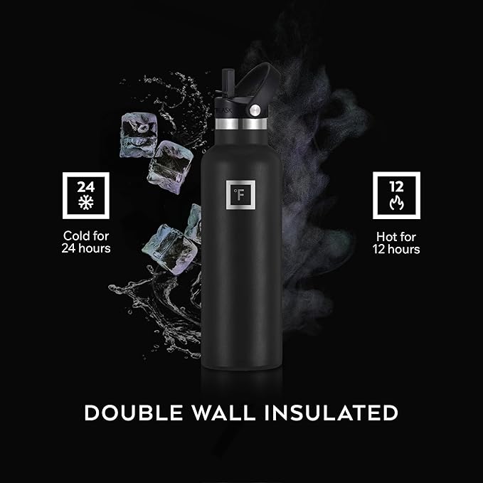IRON °FLASK Camping & Hiking Hydration Flask with Straw, BPA-Free Insulated Stainless Steel Sports Water Bottle - 32 oz Dark Rainbow