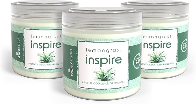Wipex Odor Eliminator Gel Jar - Inspire Lemongrass 15oz, Odor Eliminator for Home, Effective Odor Absorber for Long-Lasting Freshness, Ideal for Rooms, Offices & Yoga Studios, 3pk