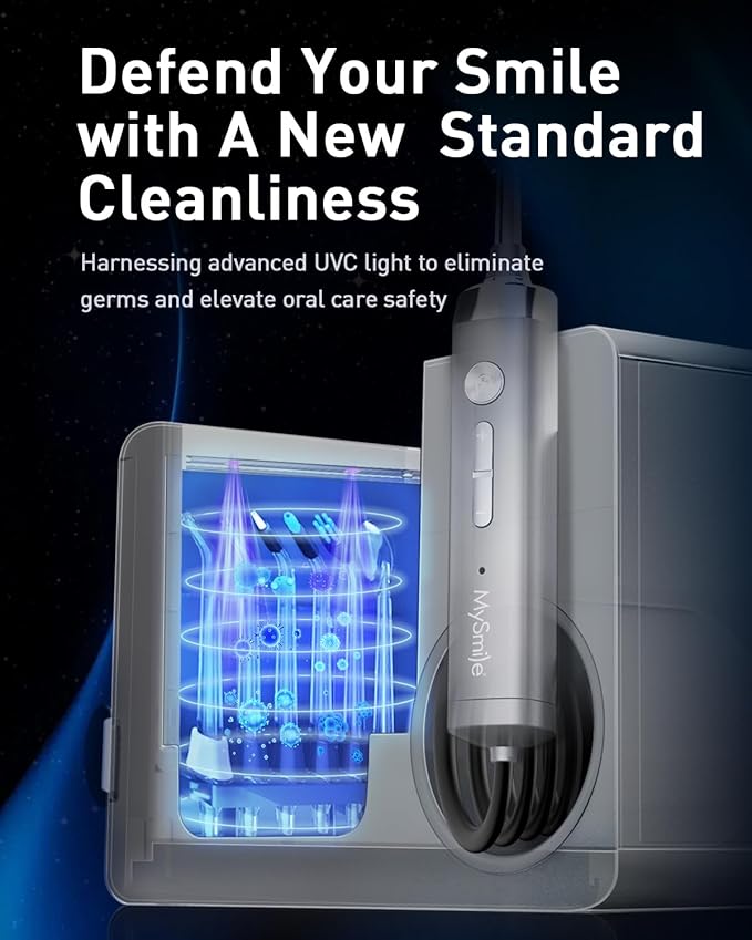 MySmile LP233 Pro UVC Sterilizable Countertop Water flossers for Teeth 800ML Digital Display Electric Oral Irrigator with a Water Filter 3 Modes and 6 Jet Tips (Lightning Silver)