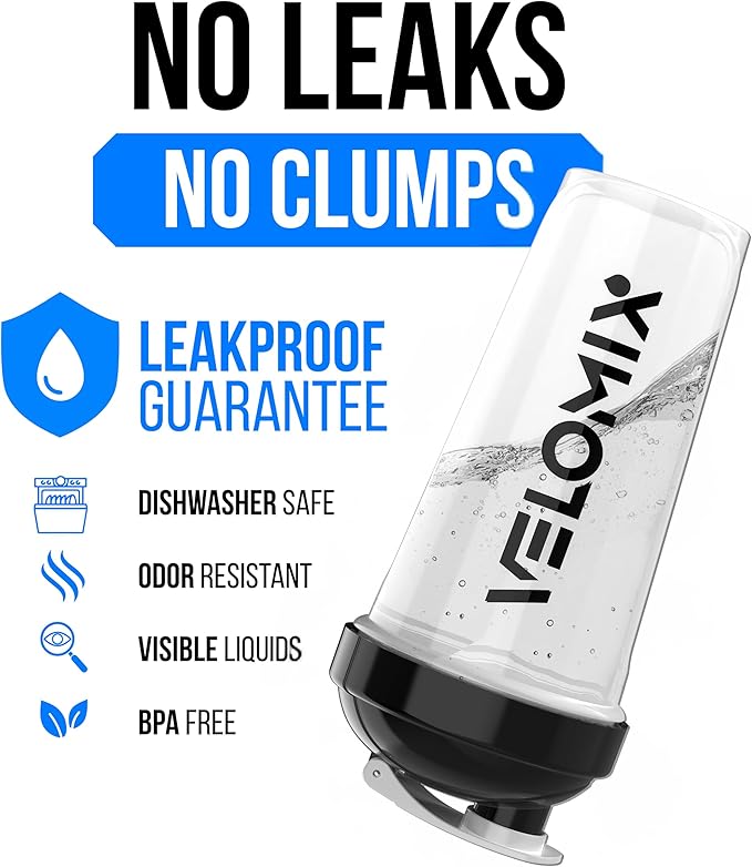 VELOMIX -2 Pack- 28 oz Protein Shaker Bottles for Protein Mixes - 2x Wire Whisk | Leak Proof Shaker Cups for Protein Shakes | Protein Shaker Bottle Pack (Black/White)