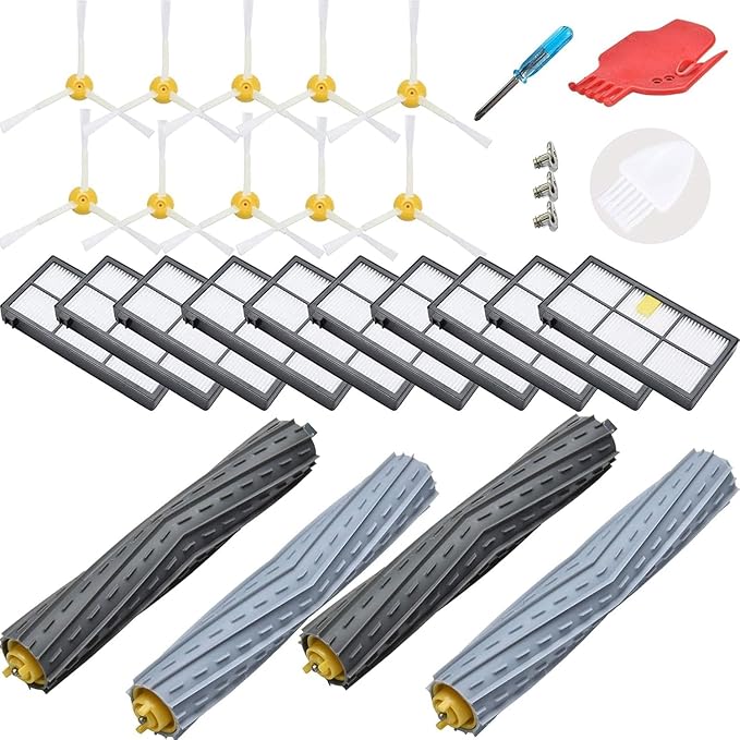 LOVECO Replacement Accessory Kit Compatible for iRobot Roomba 800 Series 850 860 861 864 866 870 871 880 890 891 900 Series 960 961 980 981 985,10 Filter,10 Side Brush,2 Tangle-Free Debris Extractor - AquaVibe